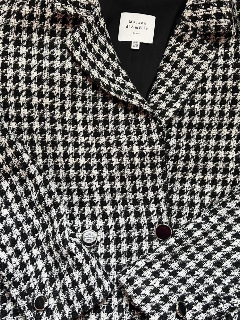 Maison d'Amélie Paris Black & White Houndstooth Cropped Blazer Size 10